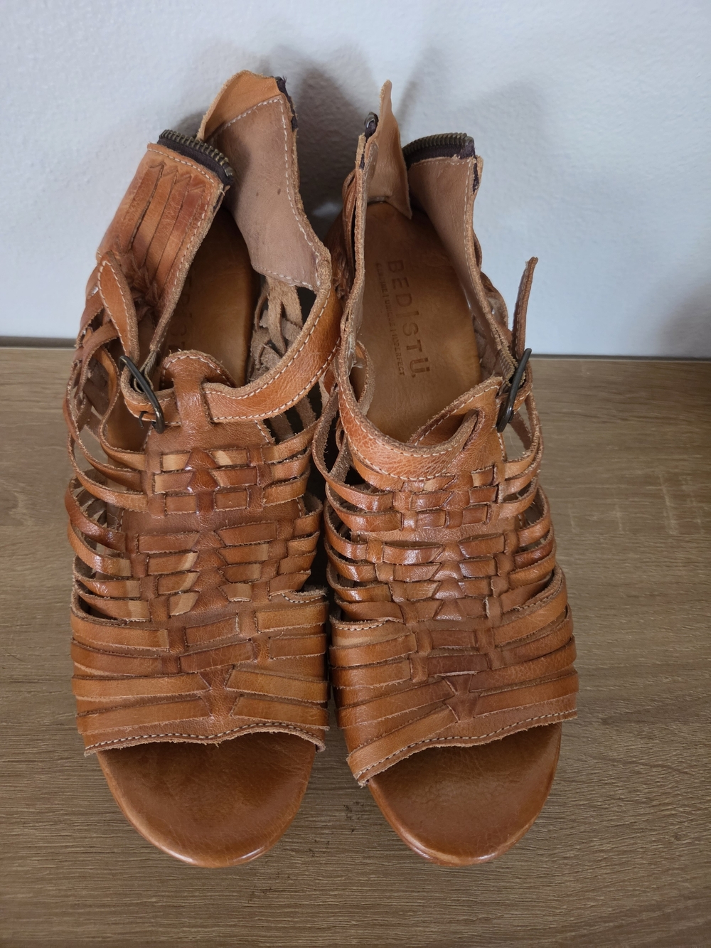 BedStu Leather Wedge Sandals - Tan - Picture 3 of 13